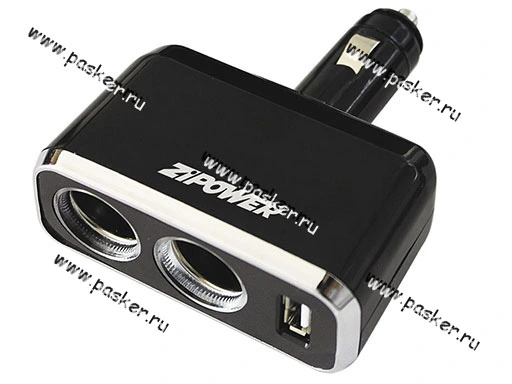Разветвитель прикуривателя на 2 гнезда + 1 USB 1А ZIPOWER PM6645