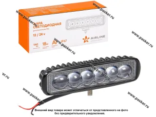 Фара светодиодная прямоугольная 18W 12/24V AIRLINE 6LED 4D линза ALED006