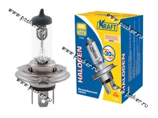 Лампа галоген 12V H4 60/55W P43t KRAFT +30% яркости 700077